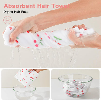 Unicorn Castle Microfiber Hair Towel for Kids 2Pack Hair Wrap Towels Absorbent Hair Drying Towel Wrap Hair Turbans for Curly Thick Hair, Pink White Strawberry