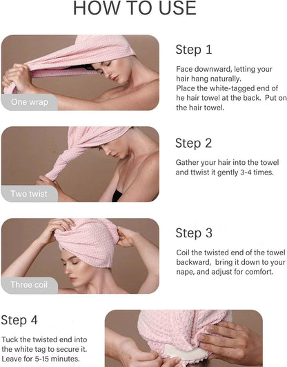 ROLSHOL 2 Pack Microfiber Hair Towel Wrap for Women, 32" x 11" Waffle Weave Hair Plopping Towel for Curly, Long & Thick Hair, Anti-Frizz Hair Turbans for Wet Hair (Pink, Grey)