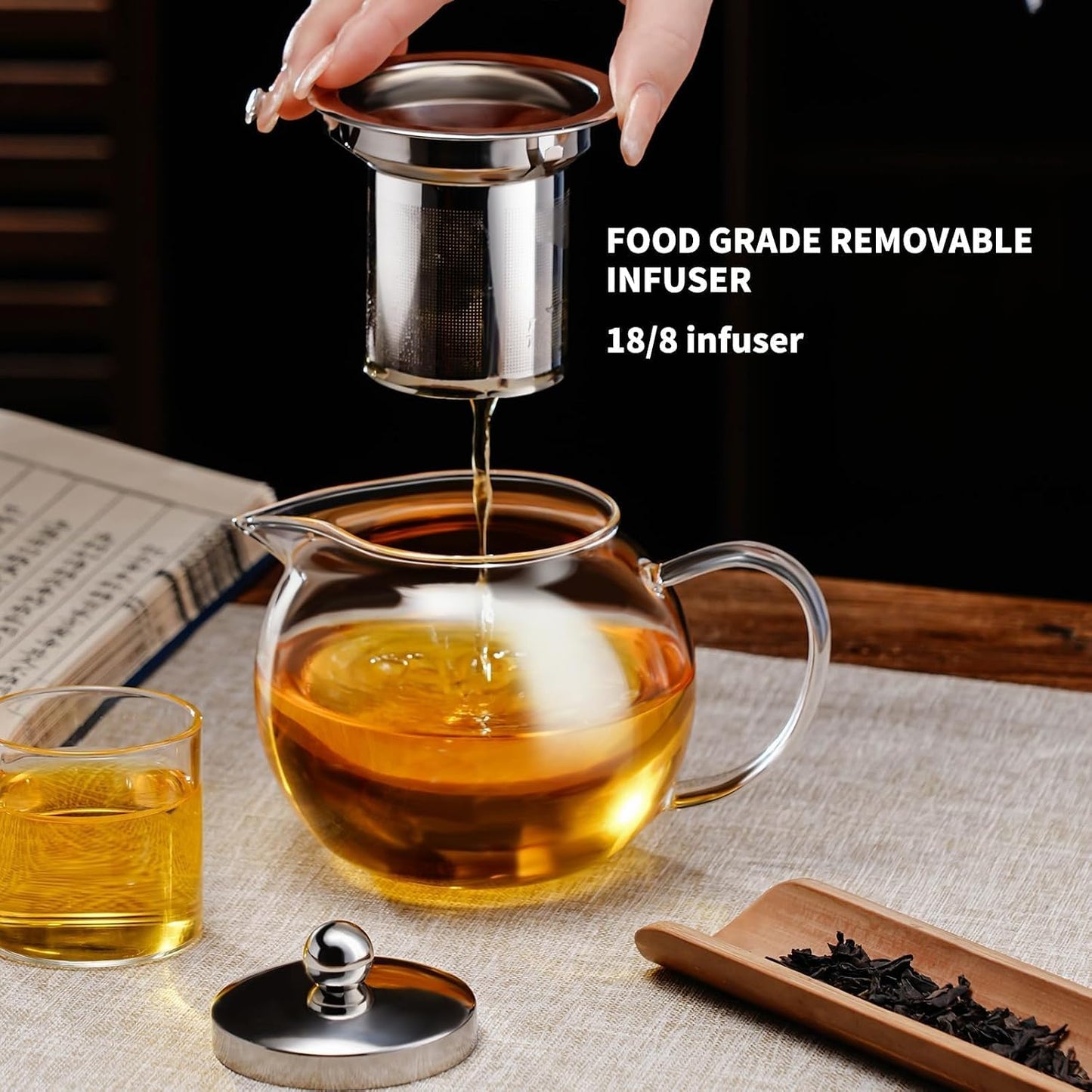 PARACITY Glass Teapot Stovetop 18.6 OZ, Borosilicate Clear Tea Kettle with Removable 18/8 Stainless Steel Infuser, Teapot Blooming and Loose Leaf Tea Maker Tea Brewer for Camping, Travel (550ML)