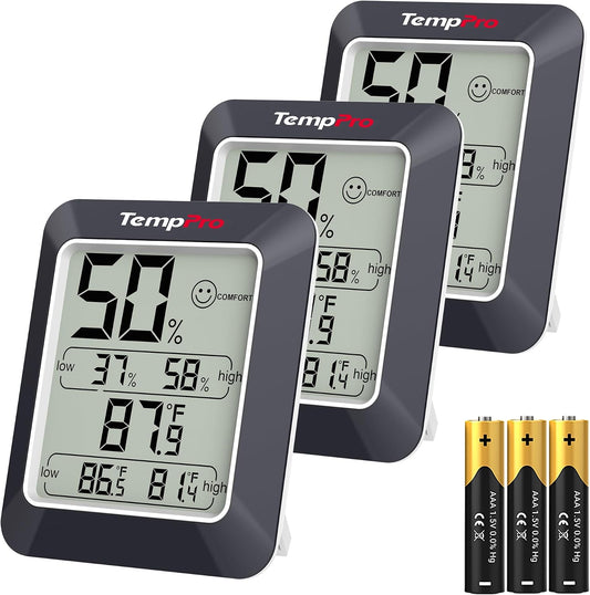 TempPro TP50 3 Pieces Digital Hygrometer Indoor Thermometer Room Thermometer and Humidity Gauge with Temperature Humidity Monitor (Previously ThermoPro)
