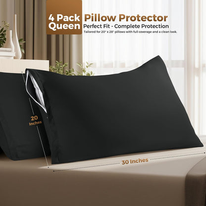 Utopia Bedding 4 Pack Pillow Protectors with Zipper Queen Size, Soft Brushed Microfiber Fabric Pillow Cases, Shrinkage and Fade Resistant Pillow Covers (White)