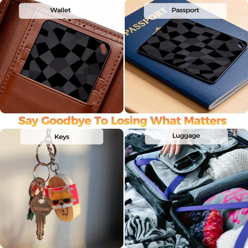 Wallet Tracker Card (iOS & Android), Ultra-Thin Bluetooth Smart Card Tracking Card Item Tracker Work with Apple Find My & Google Find Hub, IPX4 Rechargeable GPS Tracker for Wallet Passport Keys