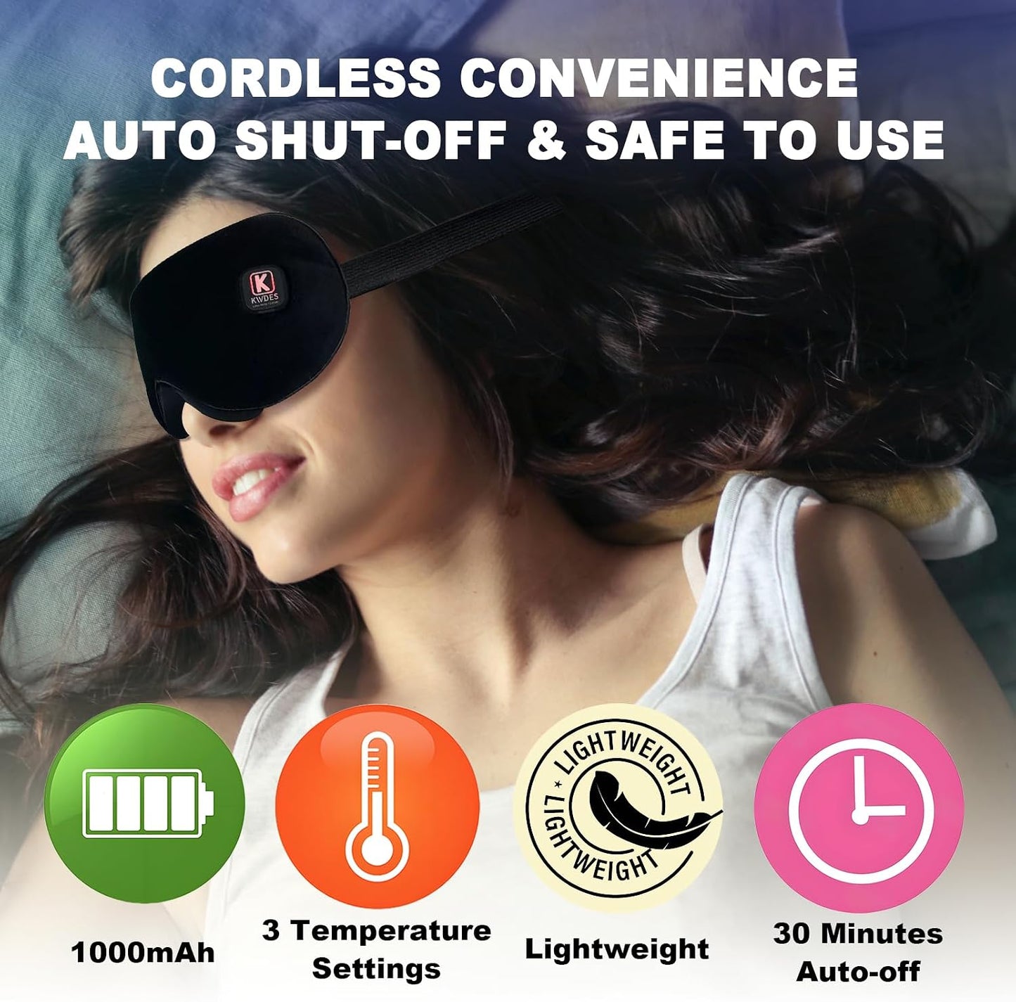 Cordless Heated Eye Mask for Dry Eyes, Electric USB Warm Eye Compress for Blepharitis & Styes,Rechargeable with Adjustable Strap,3-Level Temperature, 30Mins Auto-Off Sleep,Travel and Gifts