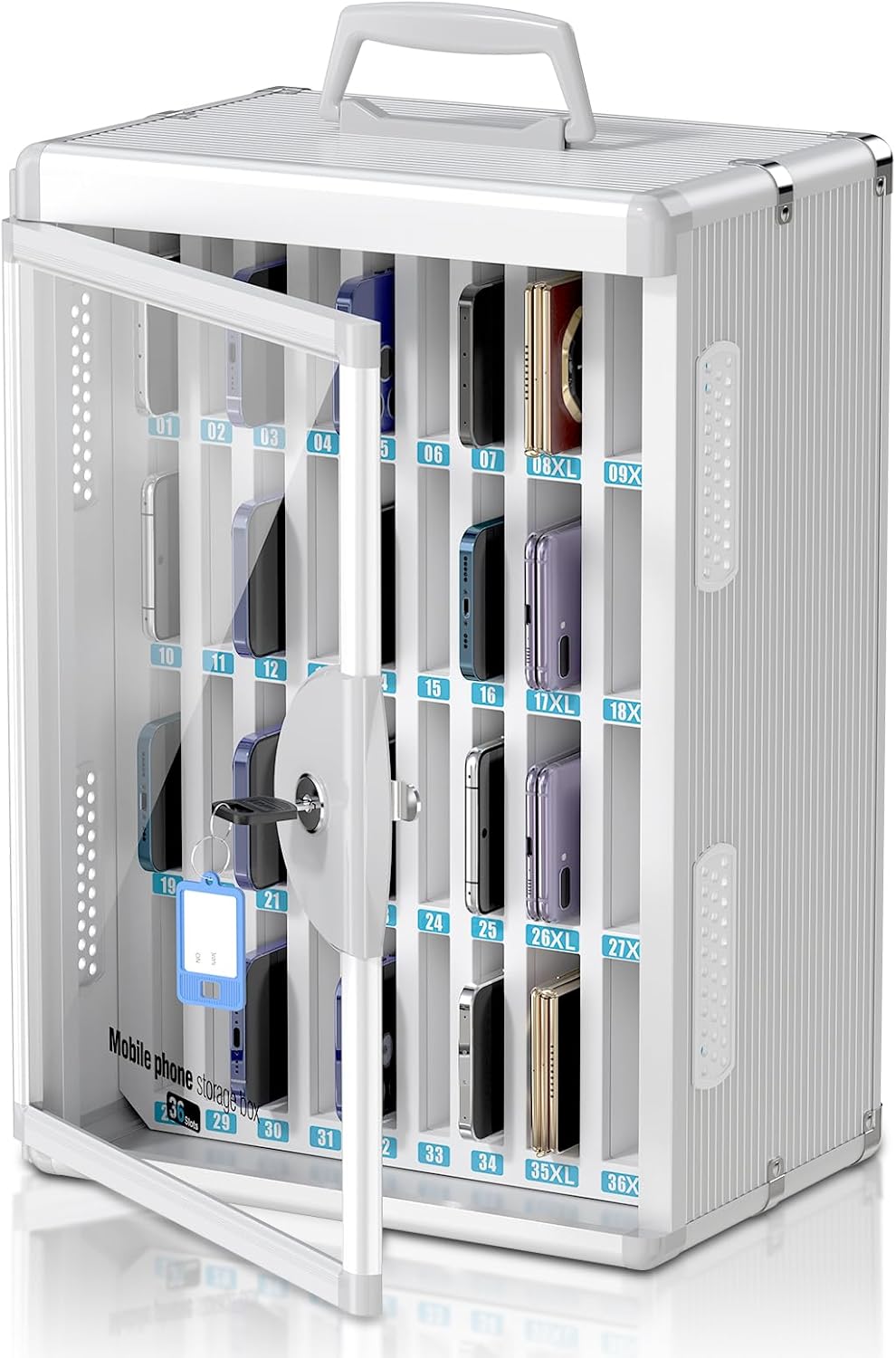 36 Slots Cell Phone Locker for Classroom, Portable Mobile Phone Storage Box with 【2 Different Size Slots】, Phone Lock Box Wall Mounted (Black)