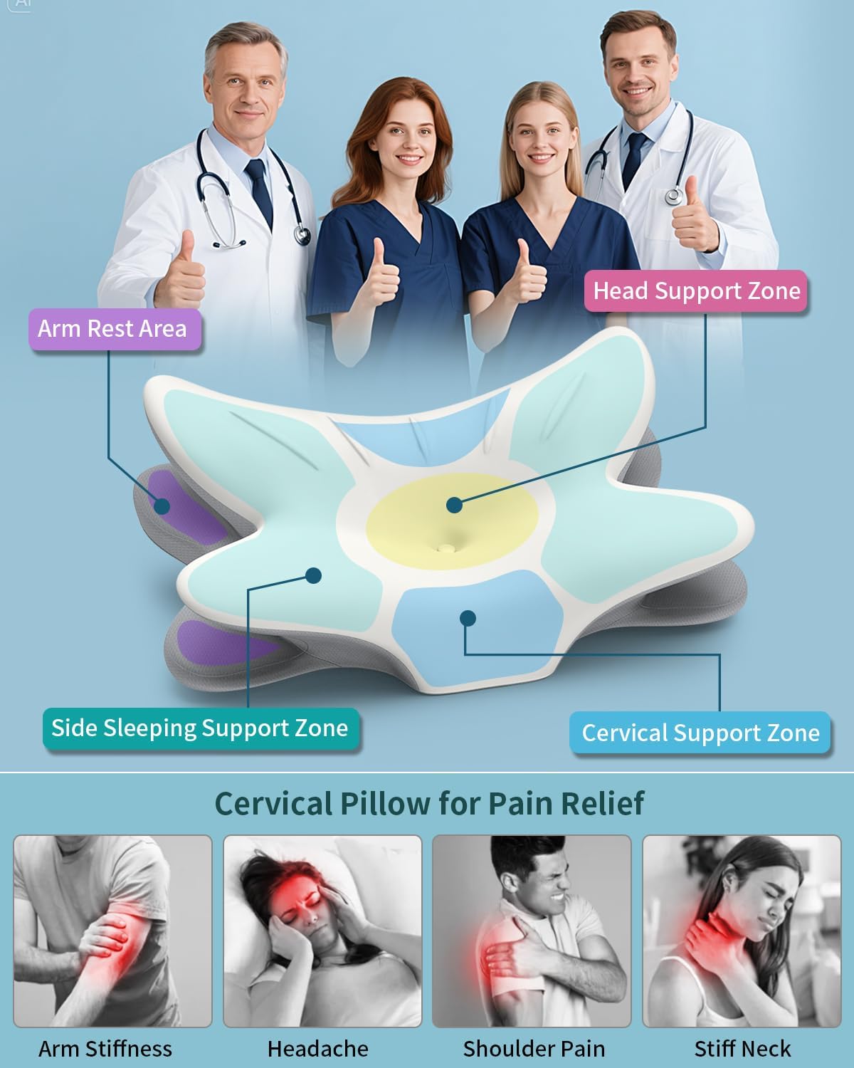 Cervical Neck Pillow for Pain Relief - Ergonomic Pillow Memory Foam Pillows for Sleeping, Cooling Orthopedic Neck Support Pillow, Contour Cervical Pillow Bed Pillow for Back Stomach Sleepers