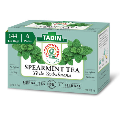 Tadin Spearmint Tea, Herbal Tea, Caffeine Free, Best Hot or Iced, 24 Tea Bags Per Box, Pack of 6