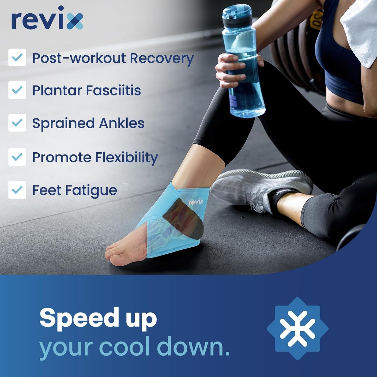 REVIX Ankle Ice Pack Wrap for Plantar Fasciitis & Foot Pain Relief, Reusable Gel Cold Compress Wrap for Feet Swelling, Achilles Tendonitis, and Sprained Ankles Recovery