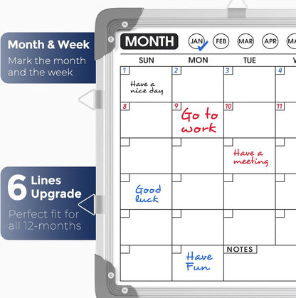 MaxGear Monthly Calendar Dry Erase Board for Wall, 16"x12", White Frame | Double-Sided, Hanging Small White Board, Portable Whiteboard for Planning, Drawing, Memo, to Do List, Home, Kitchen, Office