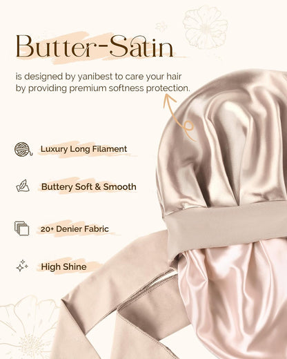 YANIBEST Adjustable Double Layer Satin Bonnet, Silk Hair Bonnet for Sleeping with Elastic Tie Curly Natural Hair Reduce frizz