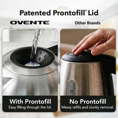 OVENTE Electric Kettle, 1.8L Glass Tea Kettle & Stainless Steel BPA-Free Cordless Electric Kettle, 1500W Fast Boil Electric Pot with Easy-Fill Lid, Auto Shut-Off & Boil Dry Protection, Silver KG751S