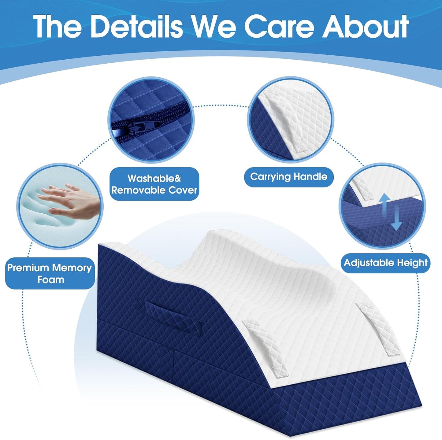 TranquilRelax Elevation Pillows for Leg After Surgery, Memory Foam Adjustable Wedge Pillow for Injury or Rest, Ankle Pillow for Sleeping Blood Circulation, Grey/Single Leg