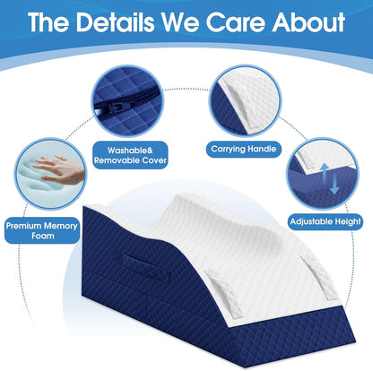 TranquilRelax Elevation Pillows for Leg After Surgery, Memory Foam Adjustable Wedge Pillow for Injury or Rest, Ankle Pillow for Sleeping Blood Circulation, Grey/Single Leg