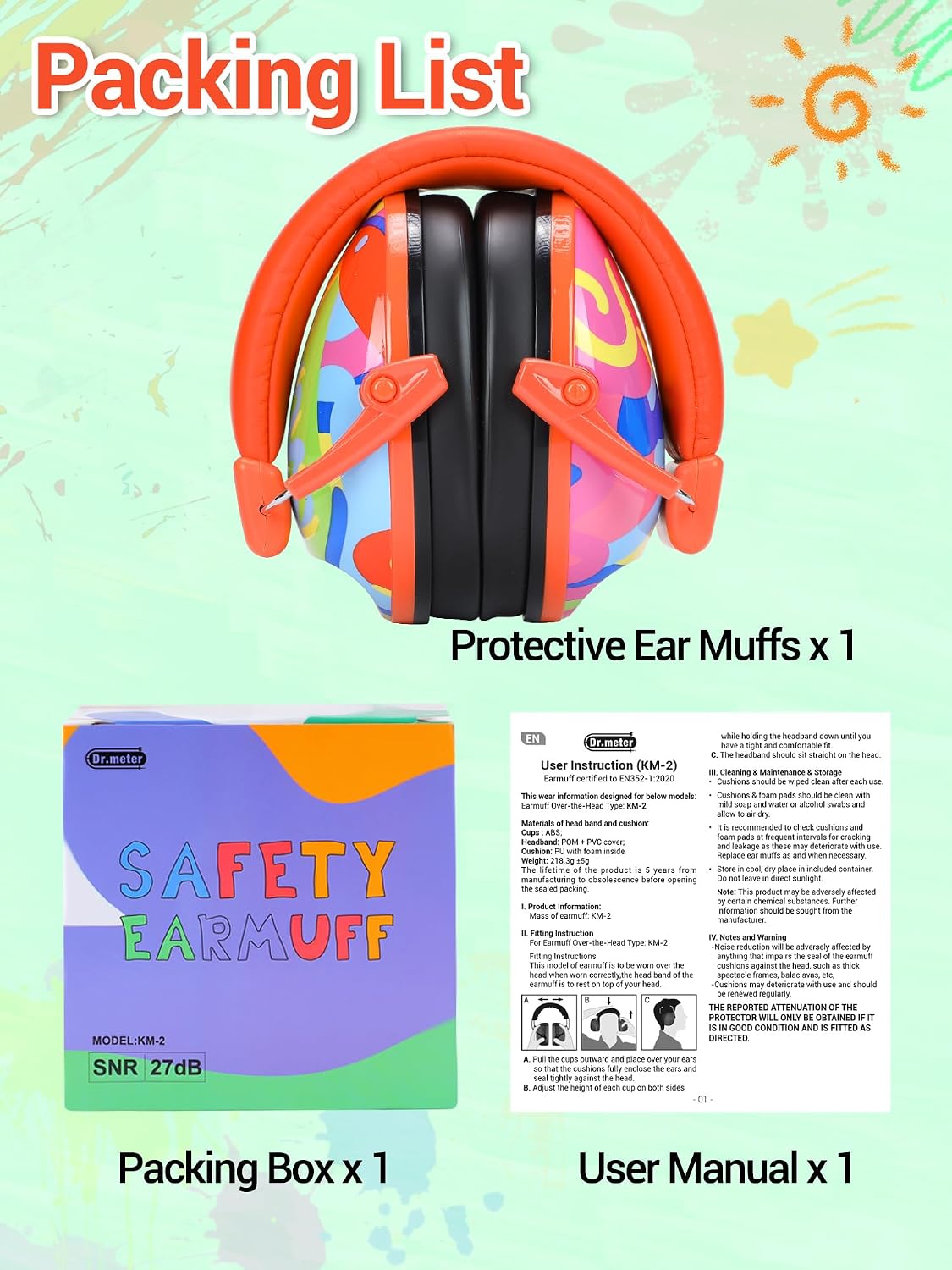 Dr.meter Ear Muffs for Noise Reduction: 27.4SNR Noise Cancelling Headphones for Kids Adults, EM100 Adjustable Hearing Protection Earmuffs for Monster Jam, Autism Sensory, Concerts, Fireworks