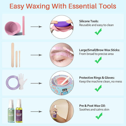 BLITZWAX Brazilian and Bikini Waxing Kit for Women, Hard Wax Warmer for Face, Legs and Body, At Home Hair Removal Kit, Beginner Friendly, Digital Fast Heating, 51 Wax Items