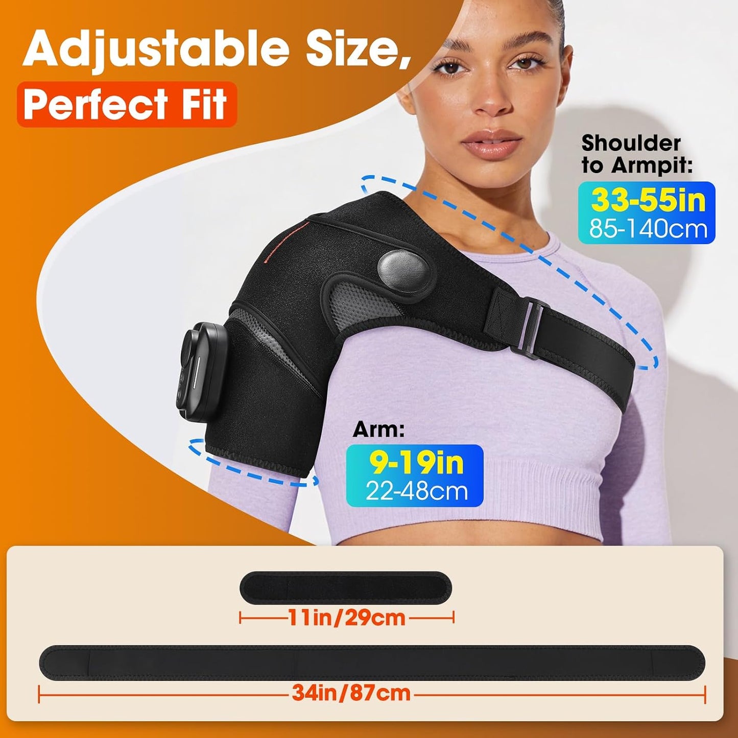 Cordless Shoulder Heating Pad with Massage, Heated Shoulder Brace with Remote Control, Shoulders Massager with Heat and Vibration for Rotator Cuff Relief, Fit Left and Right Shoulder