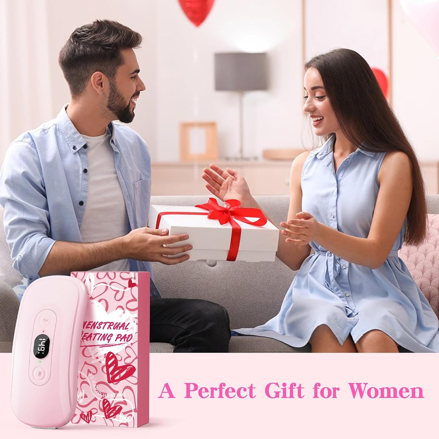 Portable Heating Pad: 2 Timer 6 Heat Levels 6 Vibration Modes Cordless Electric Heating Pad 3s Fast Heating Travel Heating Pad Gifts for Women Christmas Birthday Pink