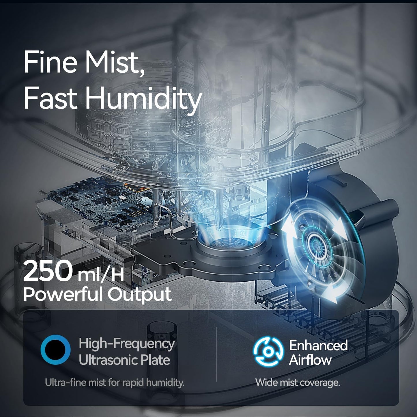 ROSEKM Humidifiers for Bedroom (1.1L), Small Cool Mist Humidifier for Home Plant and Baby Nursery, Quiet Ultrasonic Humidifier with 360° Nozzle, Auto Shut-Off, Filterless, Black
