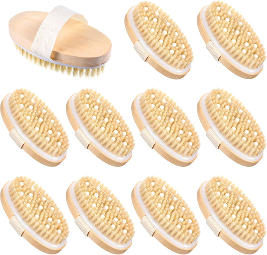 Molain 10 Pcs Dry Brushing Body Brush, Natural Bristle Exfoliating Brush Exfoliating Brushes with Massage Nodule Dry Skin Body Scrubber for Shower Blood Circulation, Deep Exfoliation for Smooth Skin