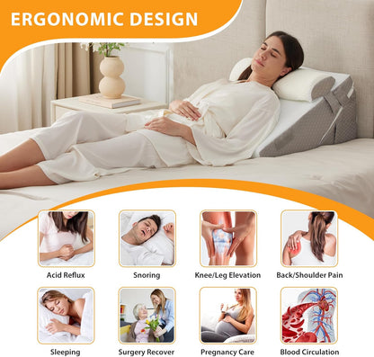 Ruqmuis Wedge Pillow Set for After Surgery, 3PCS Adjustable 9&12 Inch Bed Wedge Pillow for Sleeping, Incline Pillow Wedge for Headboard, Post Surgery, Acid Reflux, Neck&Back Support, White/Grey