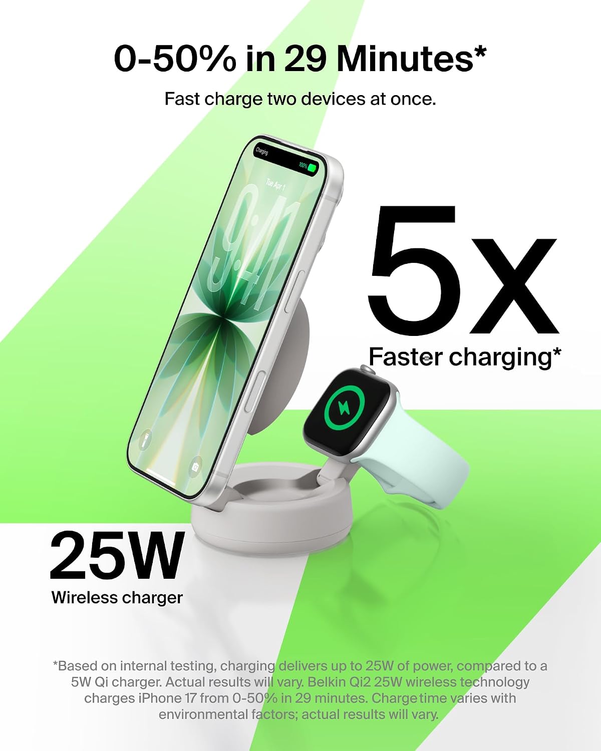 Belkin Qi2.2 25W Wireless 2 in 1 iPhone Charger, Fast Charging for Travel