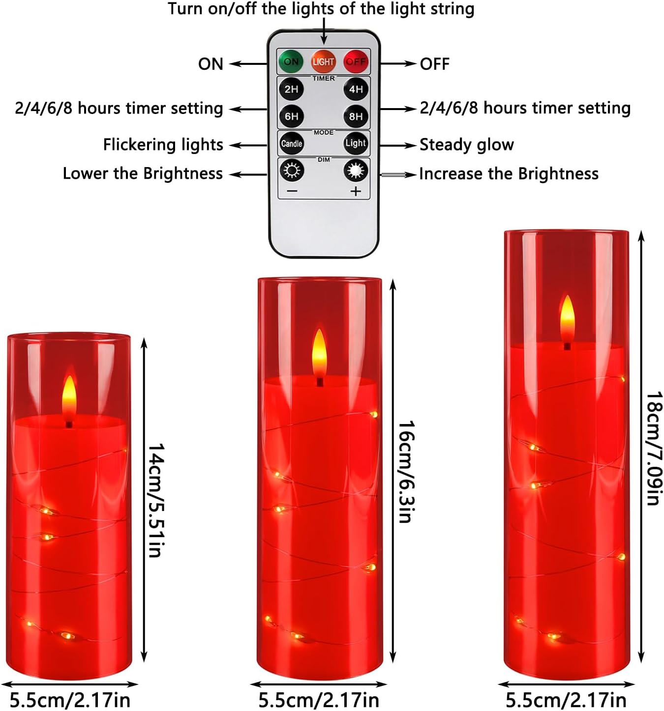 24 Pcs LED Flameless Candles with Remote, 3D Flickering Flame & LED String Lights, Acrylic Clear Cylinder, Timer Function, Romantic Ambience for Home Decor, Party, Wedding (Ivory).