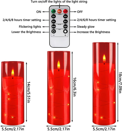 24 Pcs LED Flameless Candles with Remote, 3D Flickering Flame & LED String Lights, Acrylic Clear Cylinder, Timer Function, Romantic Ambience for Home Decor, Party, Wedding (Ivory).