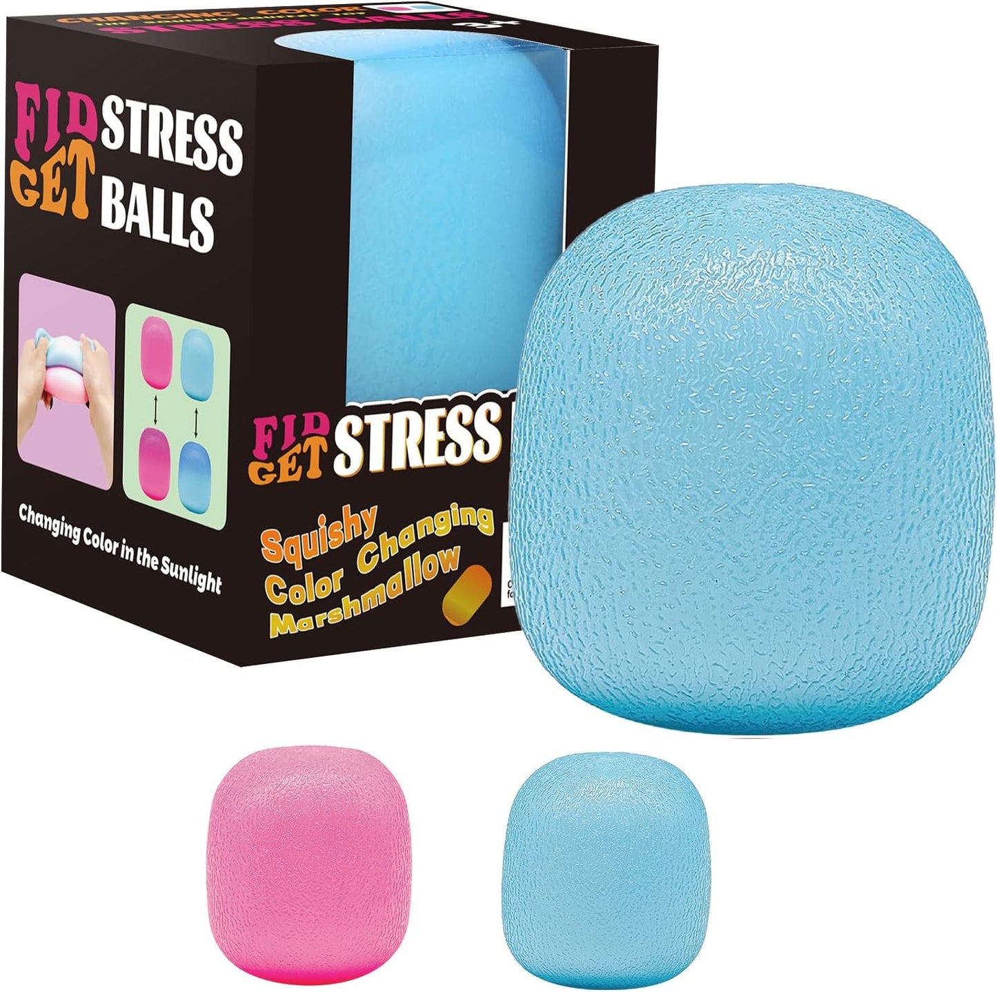 Fidget Toys Stress Balls for Kids & Adults - Changes Color in The Sun - Malt Sugar Squishy Fidget Toys - Slow Rise Gel Ball - Stretchy Squeeze Stress Relief Balls for Anxiety