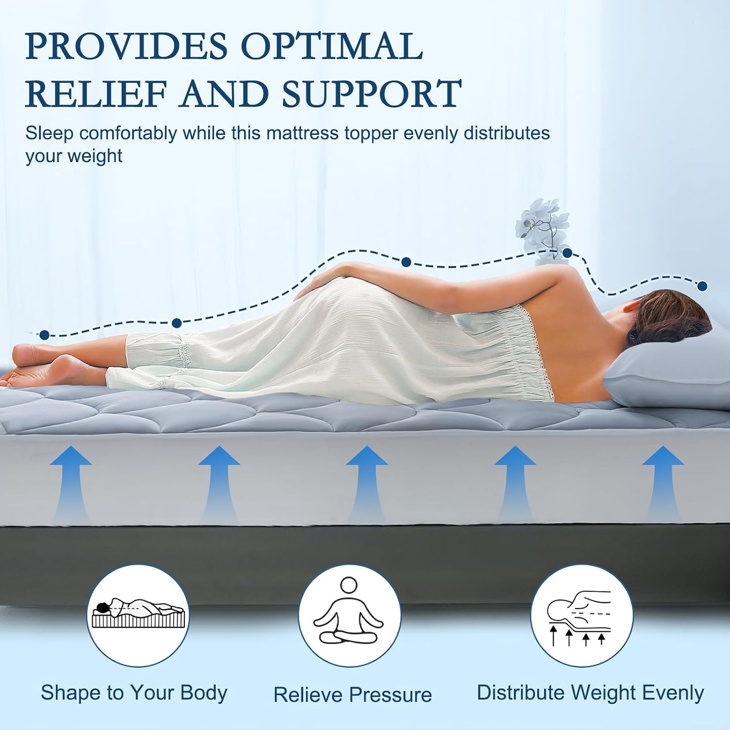 YOUR MOON Queen Size Cooling Mattress Pad, Cool Mattress Topper for Hot Sleepers, Soft Breathable Noiseless Pillow Top Cover, Quilted Fitted Bed Pad for 8''-16'' Deep Pocket, 500GSM (Gray)