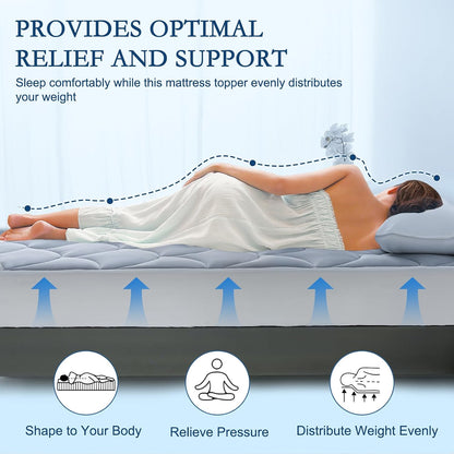 YOUR MOON Queen Size Cooling Mattress Pad, Cool Mattress Topper for Hot Sleepers, Soft Breathable Noiseless Pillow Top Cover, Quilted Fitted Bed Pad for 8''-16'' Deep Pocket, 500GSM (Gray)