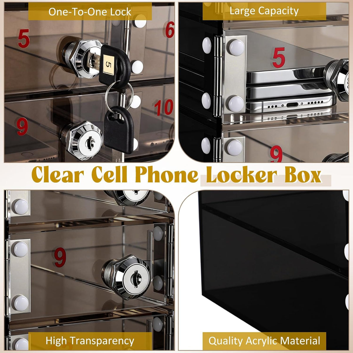 Layhit 20 Slots Cell Phone Locker Box for Classroom, Back to School, Clear