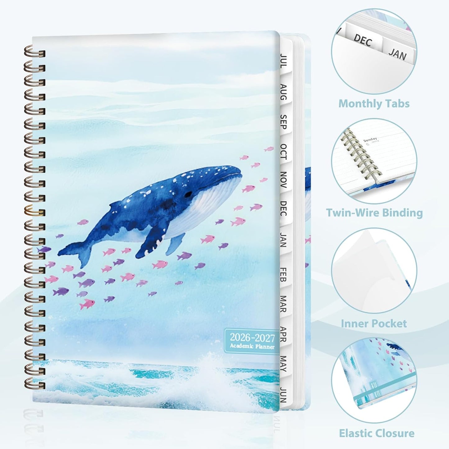 Planner 2026-2027, Weekly and Monthly Calendar Planner, JUL 2026 - JUN 2027 | Academic Year, Daily Agenda Book, A5(6.3'' x 8.5''), Sprial Bound, Inner Pocket, Office School Use