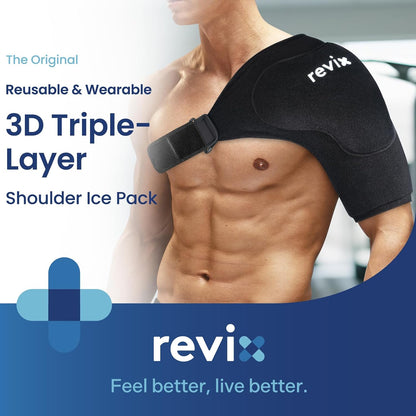 REVIX Triple-Layer Gel Shoulder Ice Pack Wrap for Rotator Cuff, Reusable Ice Pack Shoulder Brace with Extra Removable Coldfocus for 30-Min Long-Lasting Cold Therapy, Soothe Biceps & Muscle Discomfort