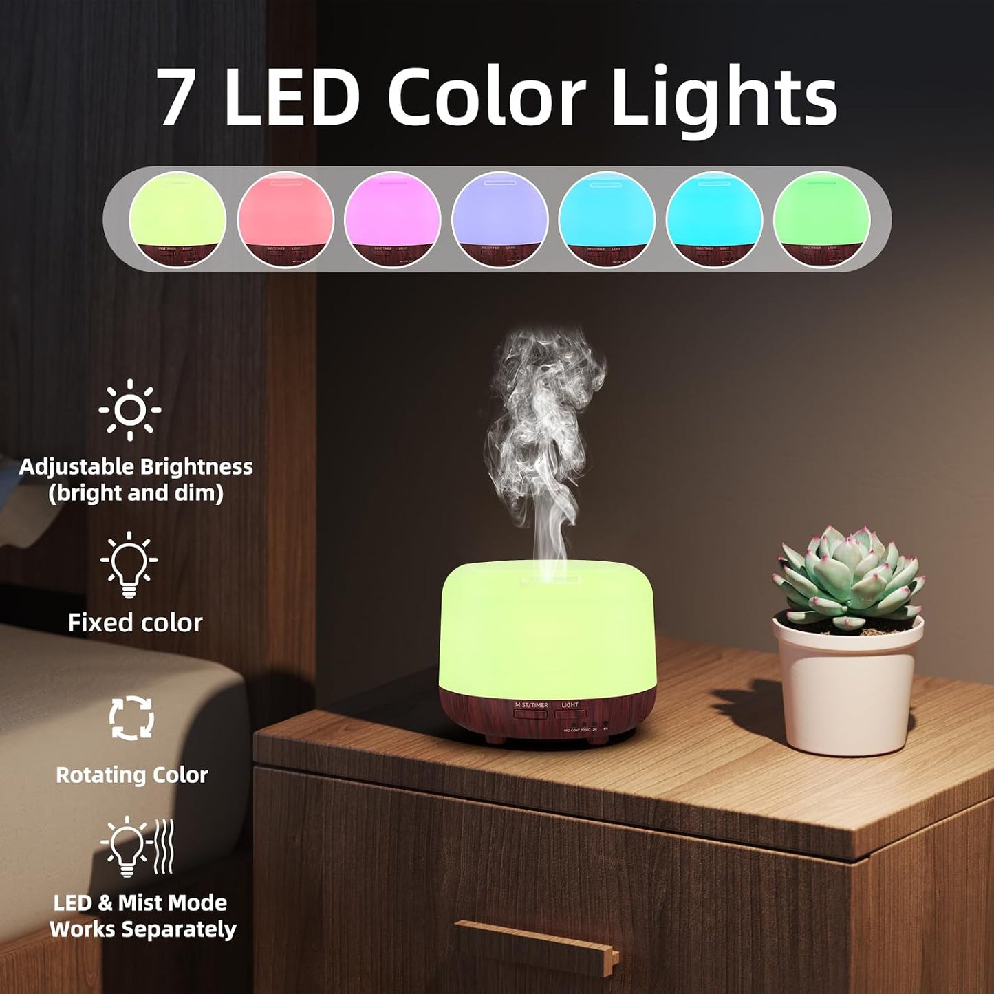 SPLITSKY Aromatherapy Essential Oil Home Diffuser with Remote Control, 300ML Large Room Cool Mist Air Humidifier, 8 Hours Quiet Operation, Timer, 7 Colors LED Night Night，Suitable Home,Yoga.