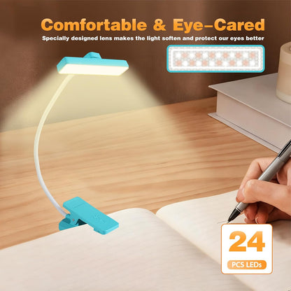 VAVOFO 24 LEDs Rotatable Book Light, Rechargeable Clip Reading Lamp