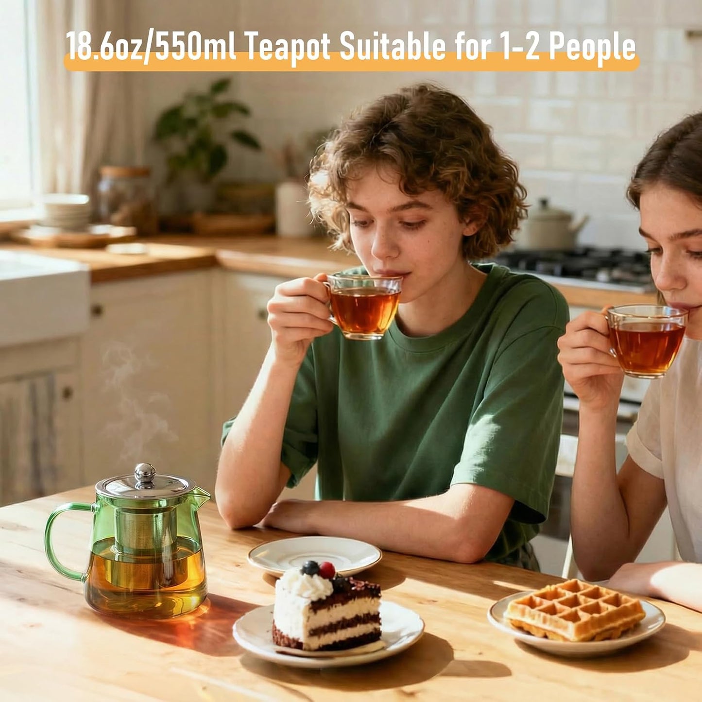 PARACITY Glass Teapot Stovetop 18.6 OZ, Borosilicate Clear Tea Kettle with Removable 18/8 Stainless Steel Infuser, Teapot Blooming and Loose Leaf Tea Maker Tea Brewer for Camping, Travel (550ML)