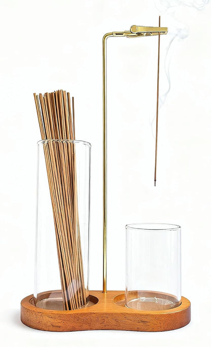 2 in 1 Glass Incense Holder & Burner with Ash Catcher – Decorative Incense Stick Holder for Aromatherapy, Yoga, Meditation