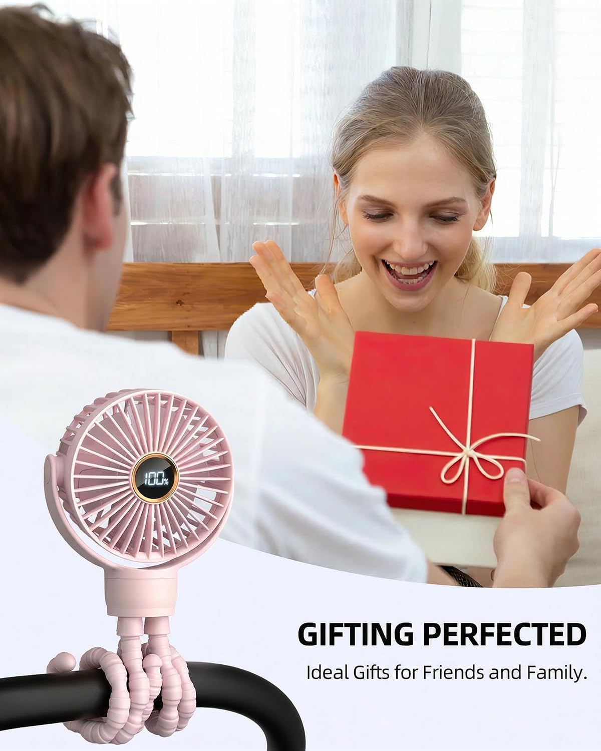 Portable Stroller Mini Fan, Small Rechargeable Personal Fan, Baby Travel Essentials for Wagon, Car Seat, Treadmill, Battery Powered Biking Gear Accessories, 360° Rotation, 3-Speed, Display, Black