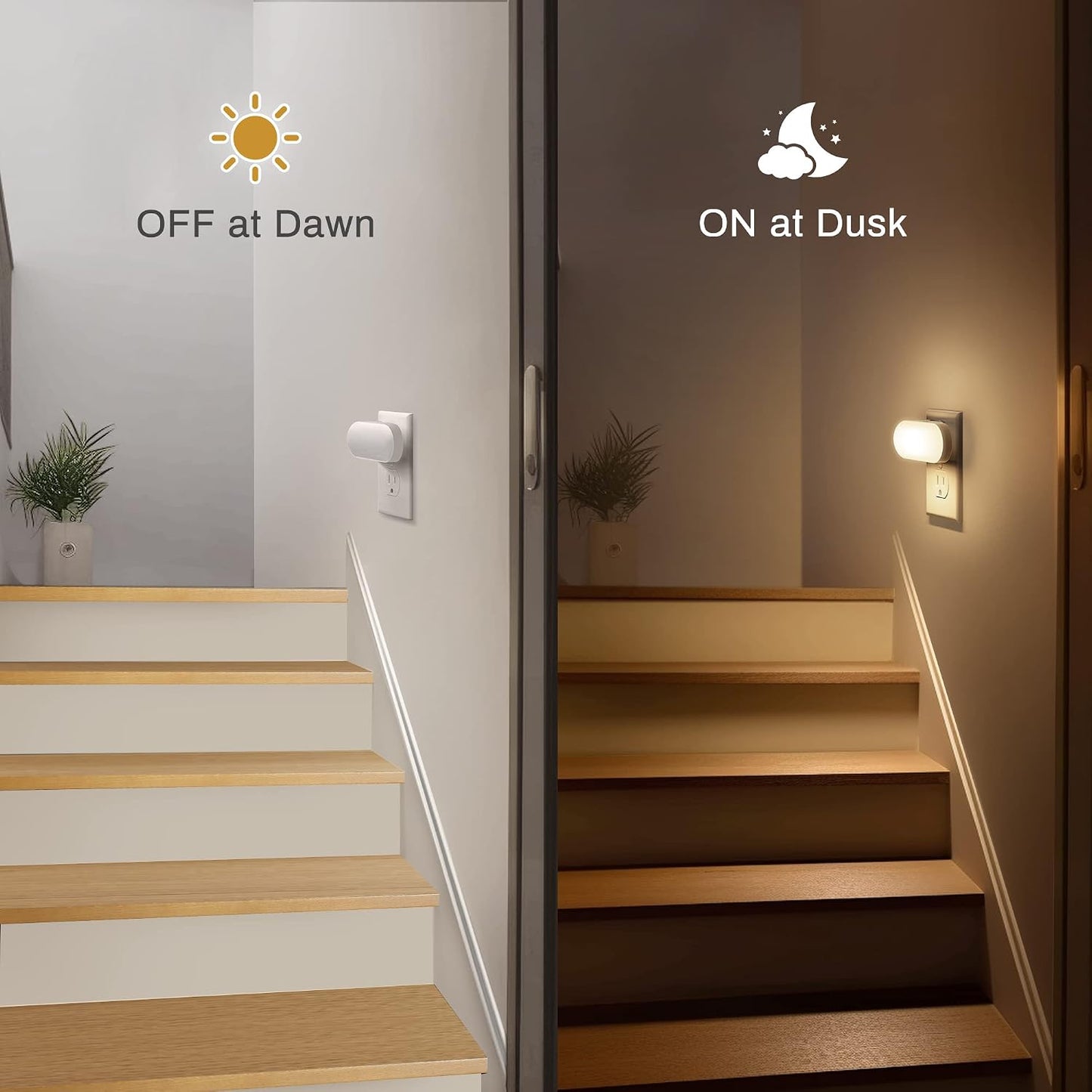 DORESshop Amber Night Light, Auto On/Off, 0-100 LM Adjustable Brightness, Dimmable Plug Into Wall Light Sensor Night Light for Kids Room, Bedroom, Stair Lights, Amber, 1W, 2 Pack