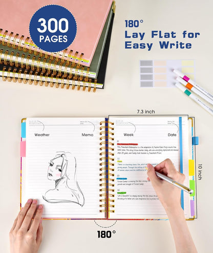 Hardcover Spiral Notebook journal with Removable Dividers Tabs, 300 Pages Leather 5 Subject Notebook College Ruled, 8"x10" Large B5 Notebooks for Work School Note taking, Lined Journal for Women,Black