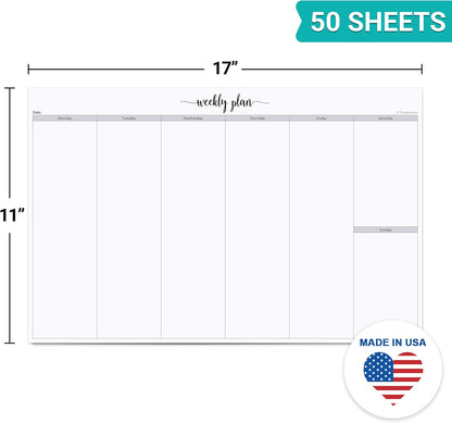 321Done Undated Weekly Planner Notepad, Jumbo 11x17 Desk Pad - 50 Tear-Off Sheets, Weekday Monday-Friday Schedule, Daily Task Planner for Home, Office & Student Use - Made in USA