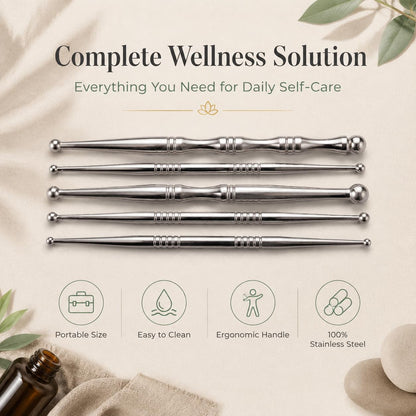 5PCS Stainless Steel Acupressure Tool Set,Trigger Point Massage Tools for Pressure Point Therapy, Reflexology & Deep Tissue Massage, Professional Meridian Massage Sticks for Face, Body & Muscle Relief