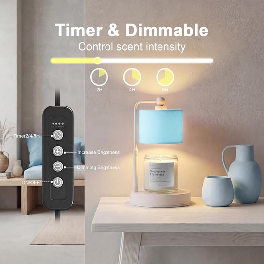 Candle Warmer Lamp with Timer, Modern Farmhouse Candle Warmer, Height Adjustable & Dimmable Electric Candle Warmer Lamp, Includes 2 Bulbs, Birthday Gift for Women, Mom, Housewarming - Flaxen
