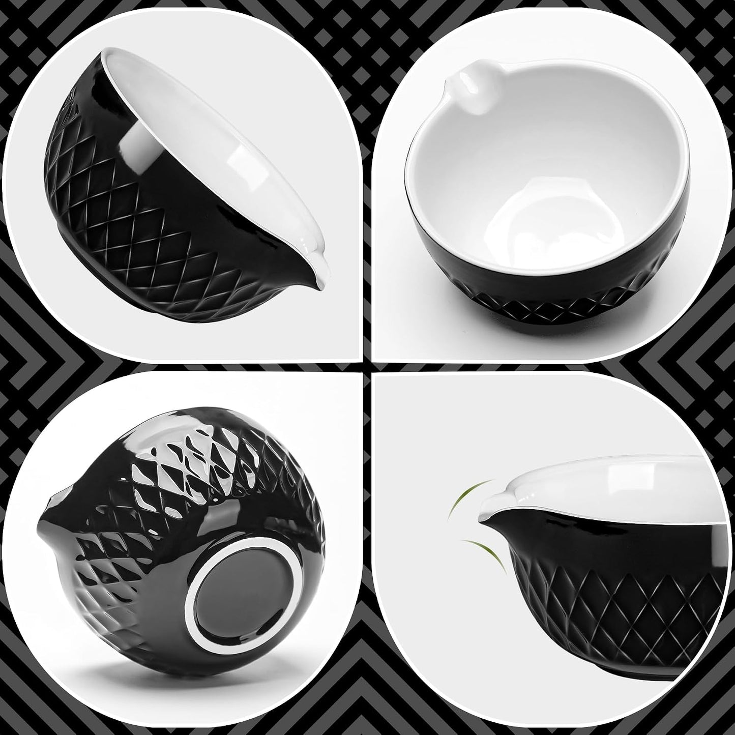 Matcha Whisk Set, 7 Pcs Matcha Kit, Ceramic Matcha Set Includes Matcha Bowl with Spout, Matcha Whisk and Holder, Bamboo Scoop, Scoop Rest, Sifter and Tea Towel (Ceramic White)