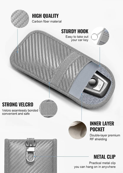 Faraday Pouch for Car Keys, Faraday Bag, Car RFID Signal Blocking Holder, Key Fob Protector, Key fob cage Block Signal Anti-Theft Fob Case (2 Pack)