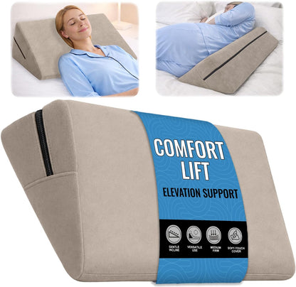 sokoro Bed Wedge Pillow for Sleeping, Small 7 Inch Compact Triangle Wedge Pillow for Acid Reflux, Sleep Apnea & Snoring Relief, Firm Incline for Back Support, Washable Cover (Grey, 24x14x7 in)