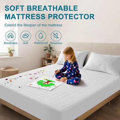 GOPOONY Waterproof Mattress Protector Queen Size - Breathable, Noiseless, Ultra-Soft Bed Cover, Mattress Pad Cover with Deep Stretchable Pockets 8"-21" (Gray)