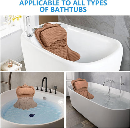 REEZEIVI Bath Pillows for Tub,Bath Pillow with 6 Non-Slip Suction Cups,Soft 4D Mesh Fabric,Bathtub Pillows for Tub Neck and Back Support,Extra Thick Luxury Bathtub Pillows,Grey