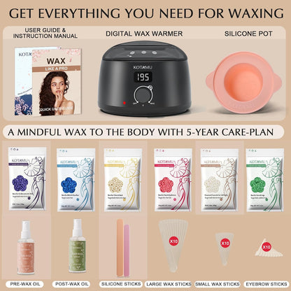KOTAMU Waxing Kit for Women & Men, Pink Digital Wax Pot Warmer Hair Removal | Home Hard Wax Kit, Wax Machine, Face, Eyebrow, Bikini, Brazilian, Body, Sensitive Skin, 25 Accessories, Beginner-Friendly