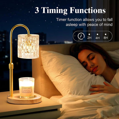 Dreamholder Electric Candle Warmer Lamp with Timer, Dimmable Candle Lamp with Adjustable Height, Wax Melter for Jar Candles Wood Base Floral Home Decor Gifts for Women Mom, Silver Glass