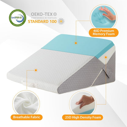 Ruqmuis Wedge Pillow Set for After Surgery, 3PCS Adjustable 9&12 Inch Bed Wedge Pillow for Sleeping, Incline Pillow Wedge for Headboard, Post Surgery, Acid Reflux, Neck&Back Support, White/Grey